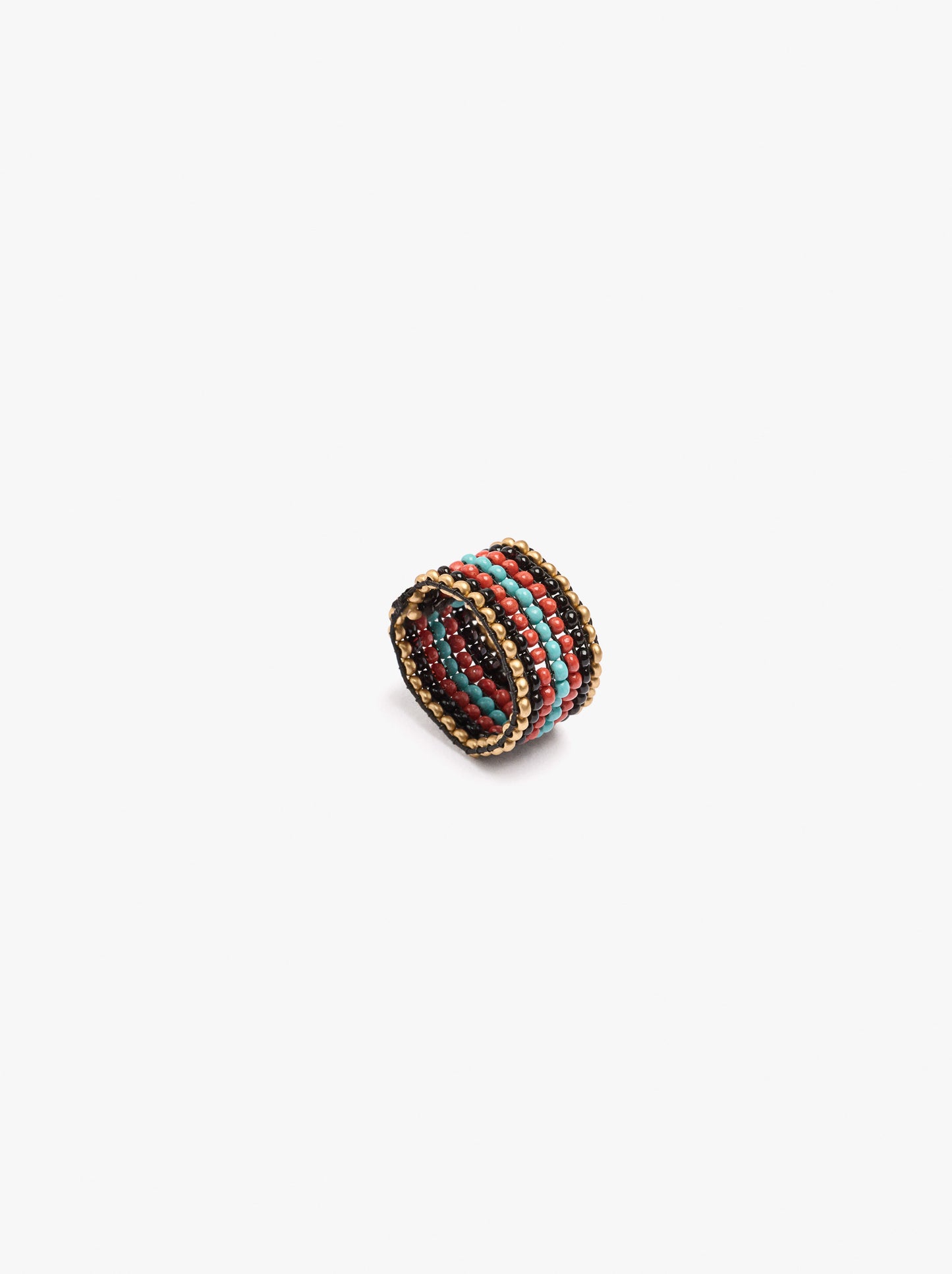 Wide Ring With Multicolor Glass Beads