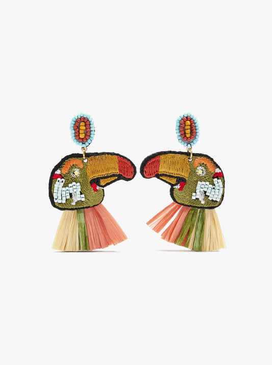 Maxi Bird Earrings With Raffia