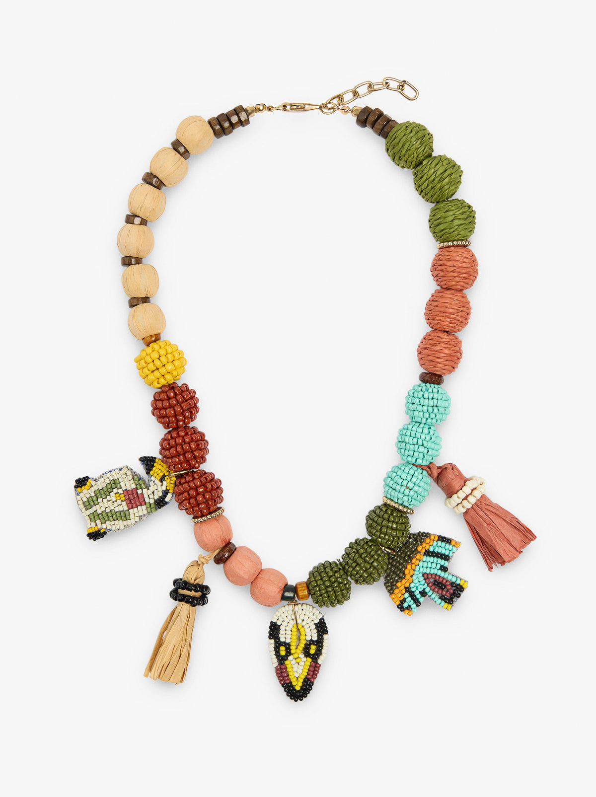 Short Necklace With Wooden Beads And Beads