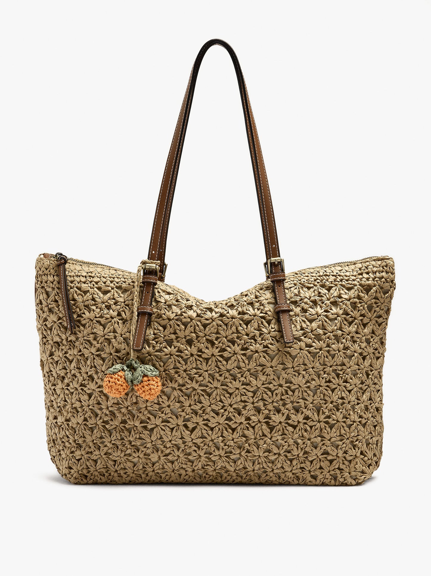 Shopper Bag With Paper Straw Effect And Pendant