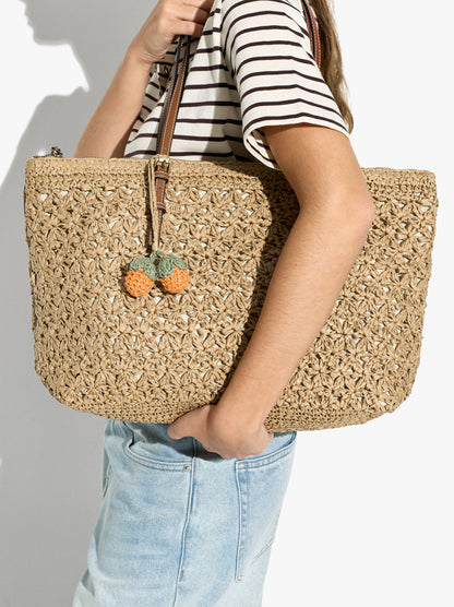 Shopper Bag With Paper Straw Effect And Pendant