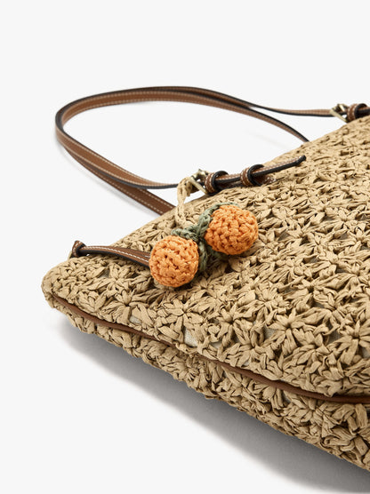 Shopper Bag With Paper Straw Effect And Pendant