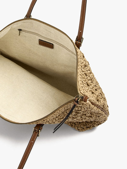 Shopper Bag With Paper Straw Effect And Pendant