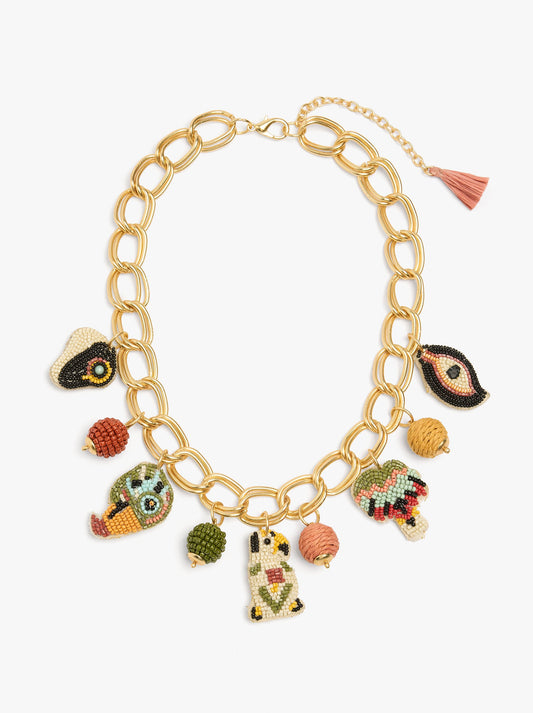 Necklace Of Links With Multicolor Pendants