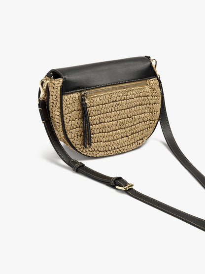 Crossbody Bag With Paper Straw Effect With Flap