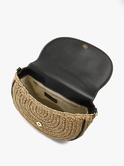 Crossbody Bag With Paper Straw Effect With Flap