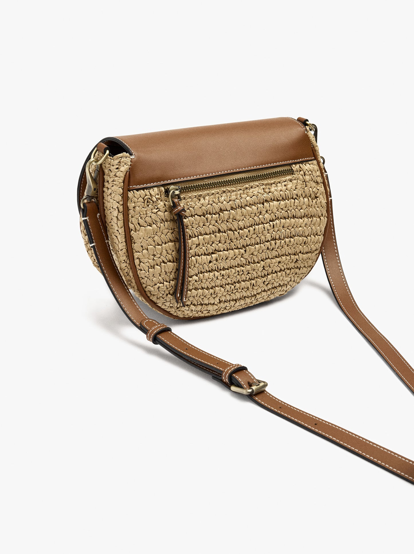 Crossbody Bag With Paper Straw Effect With Flap