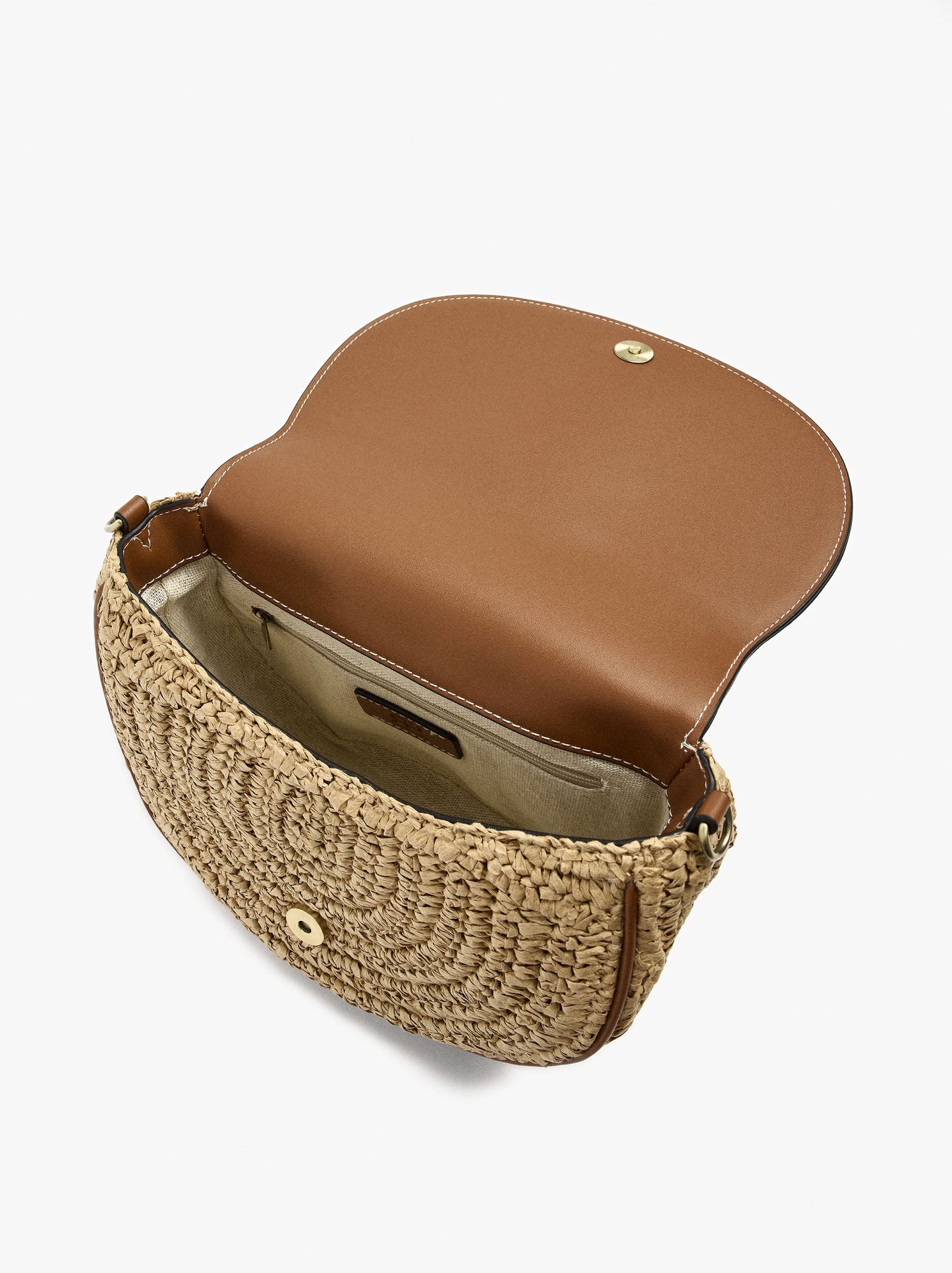 Crossbody Bag With Paper Straw Effect With Flap
