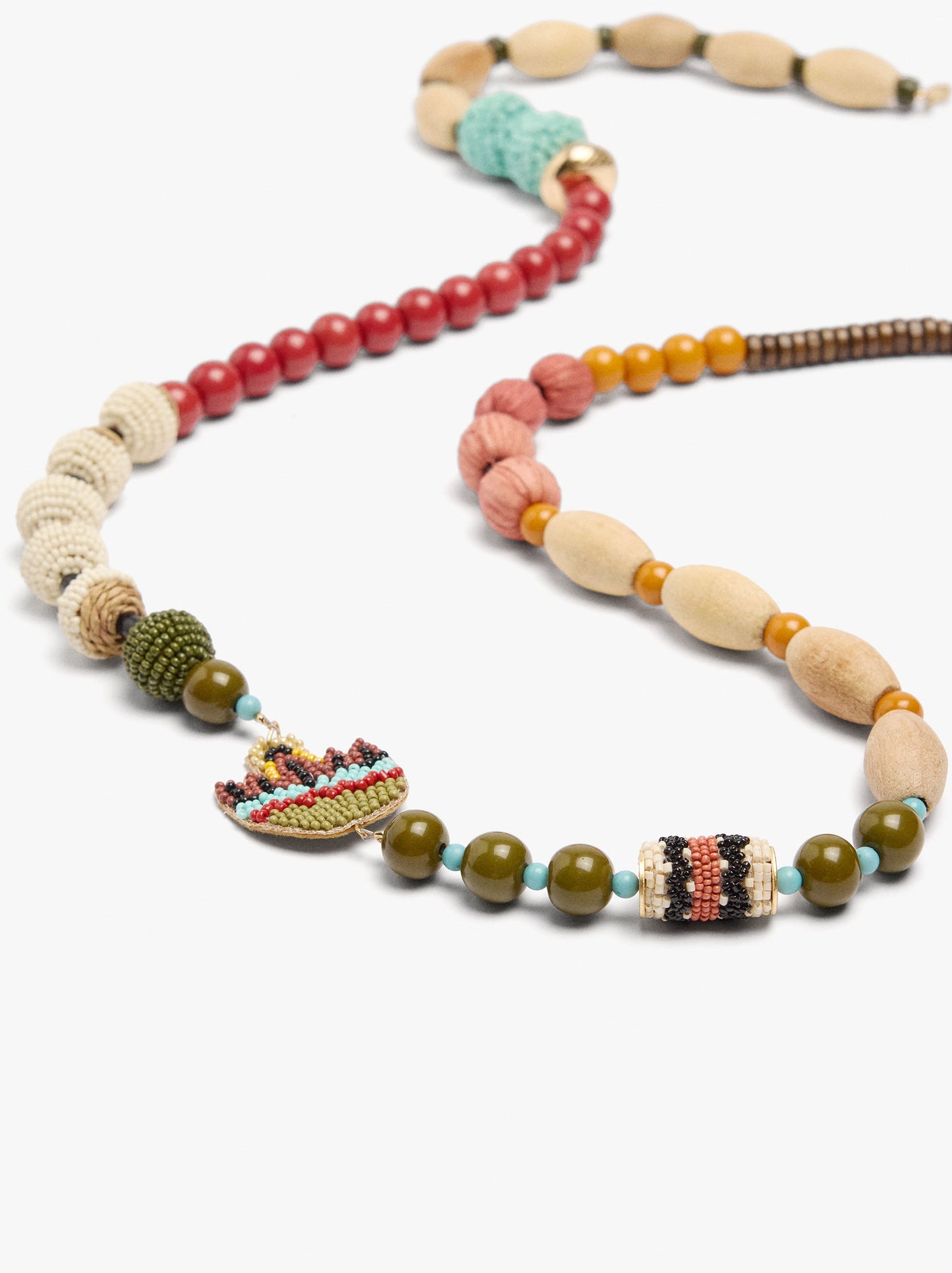 Necklace With Multicolor Wood Beads