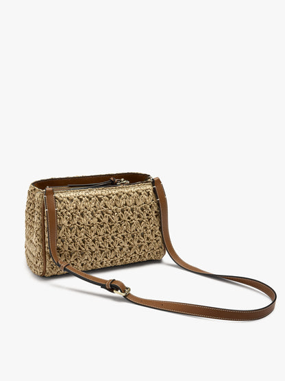 Paper Straw Effect Double Crossbody Bag