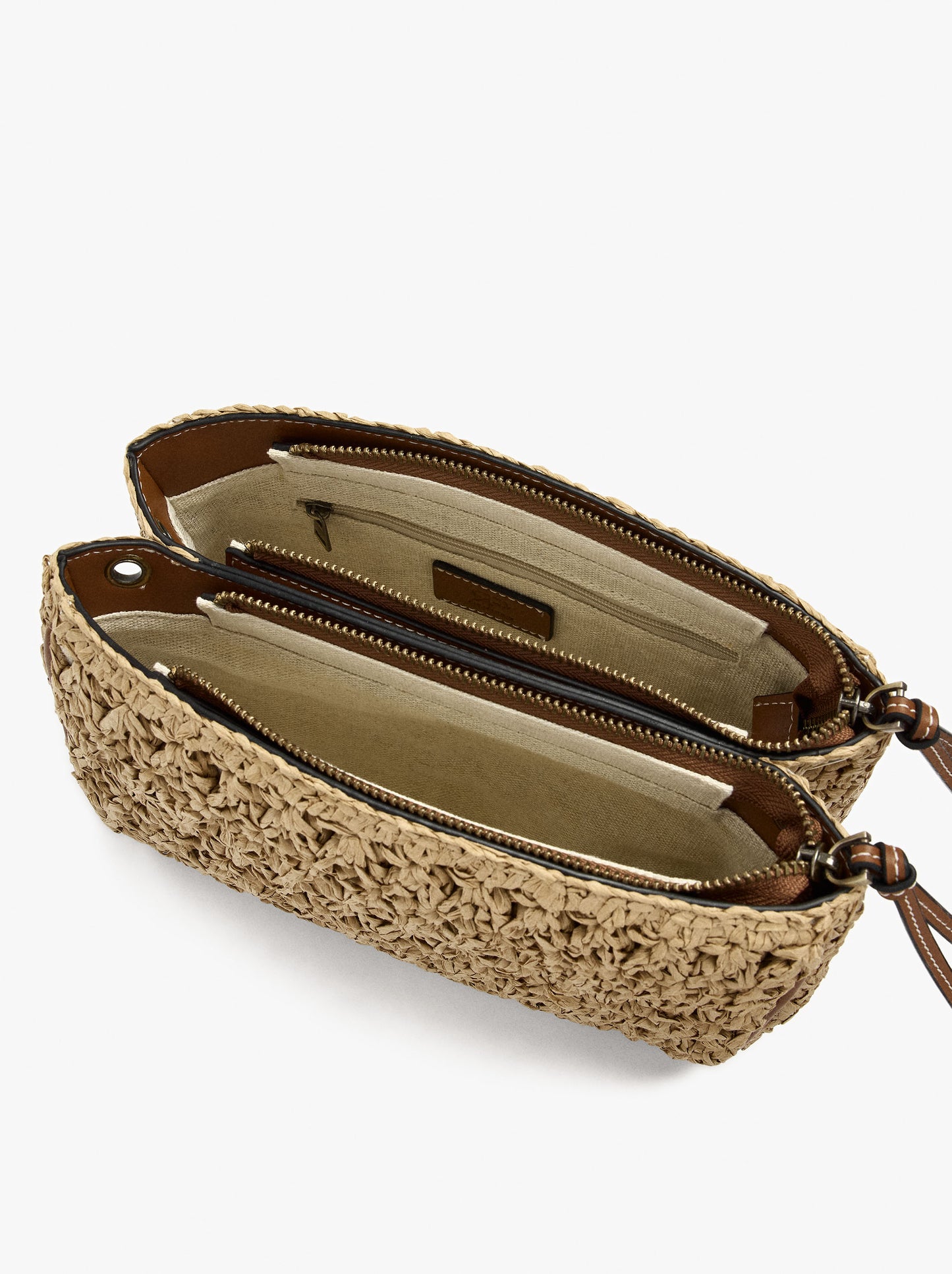 Paper Straw Effect Double Crossbody Bag