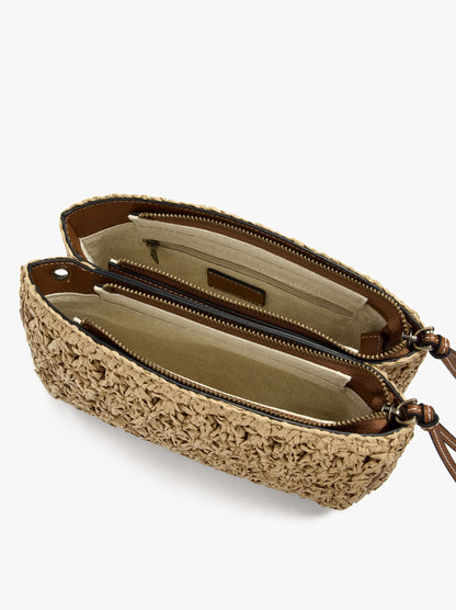 Paper Straw Effect Double Crossbody Bag