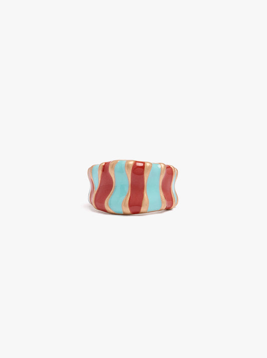 Wide Enamelled Ring With Waves