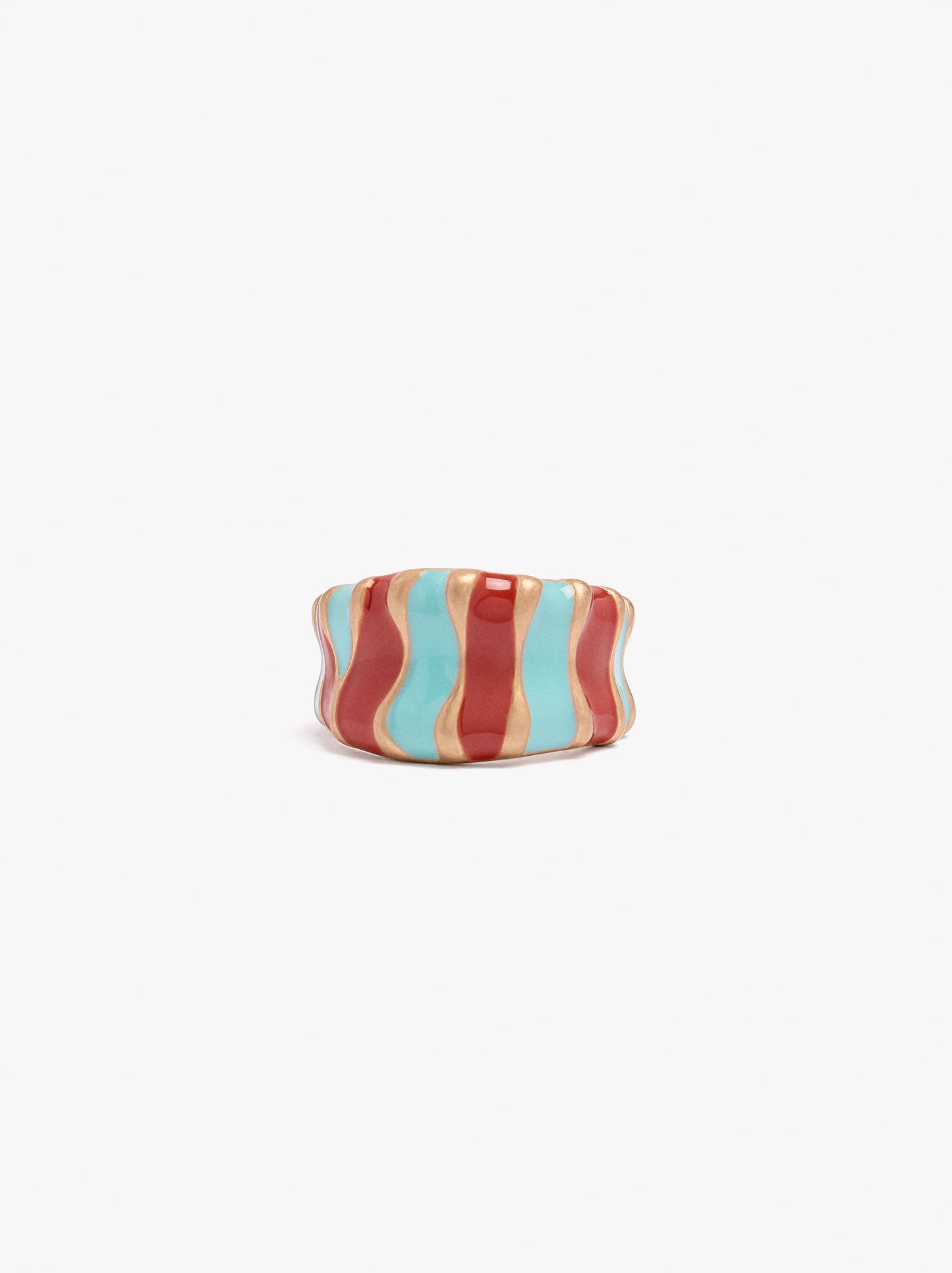 Wide Enamelled Ring With Waves