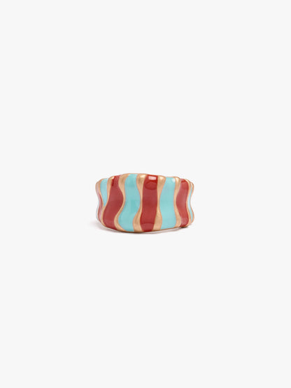 Wide Enamelled Ring With Waves