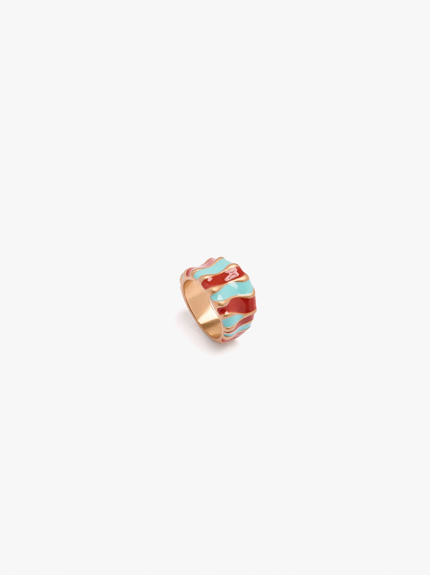 Wide Enamelled Ring With Waves