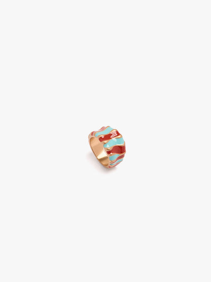 Wide Enamelled Ring With Waves