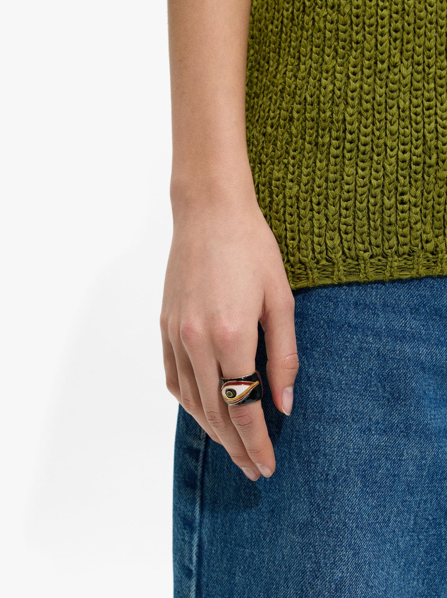 Wide Eye Ring With Enamel