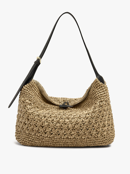 Shoulder Bag With Paper Straw Effect With Flap