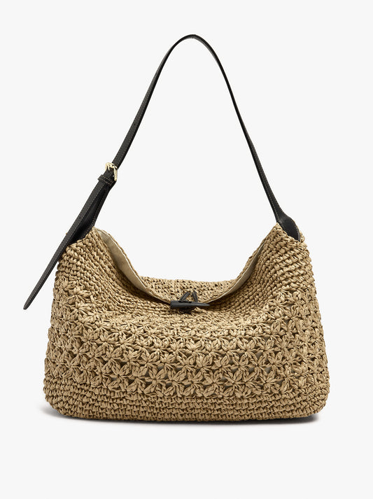 Shoulder Bag With Paper Straw Effect With Flap