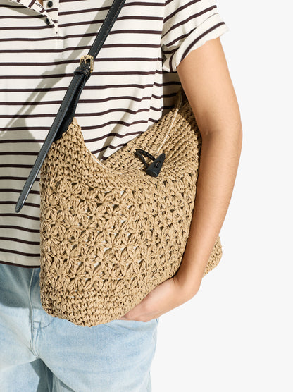 Shoulder Bag With Paper Straw Effect With Flap