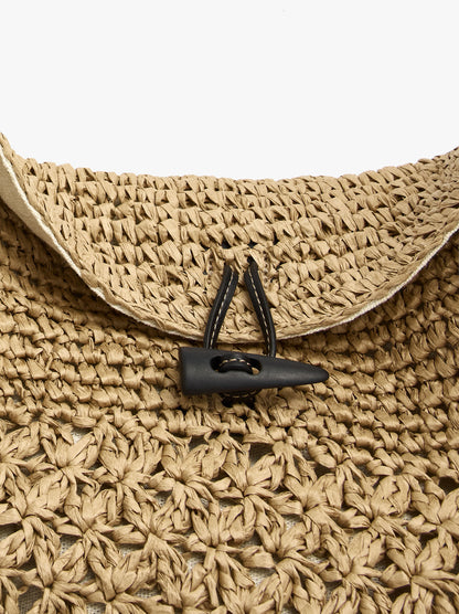 Shoulder Bag With Paper Straw Effect With Flap
