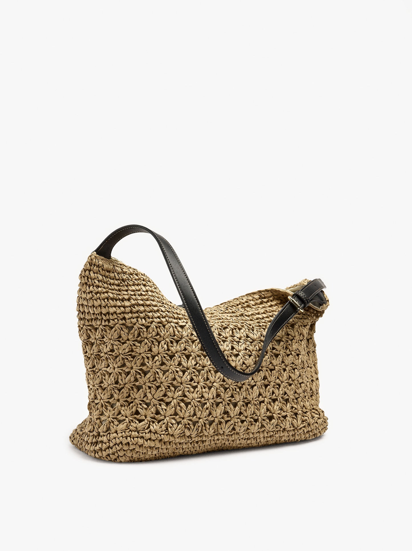 Shoulder Bag With Paper Straw Effect With Flap