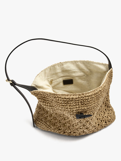 Shoulder Bag With Paper Straw Effect With Flap