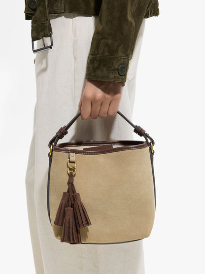 Bucket Bag With Leather Details With Pendant