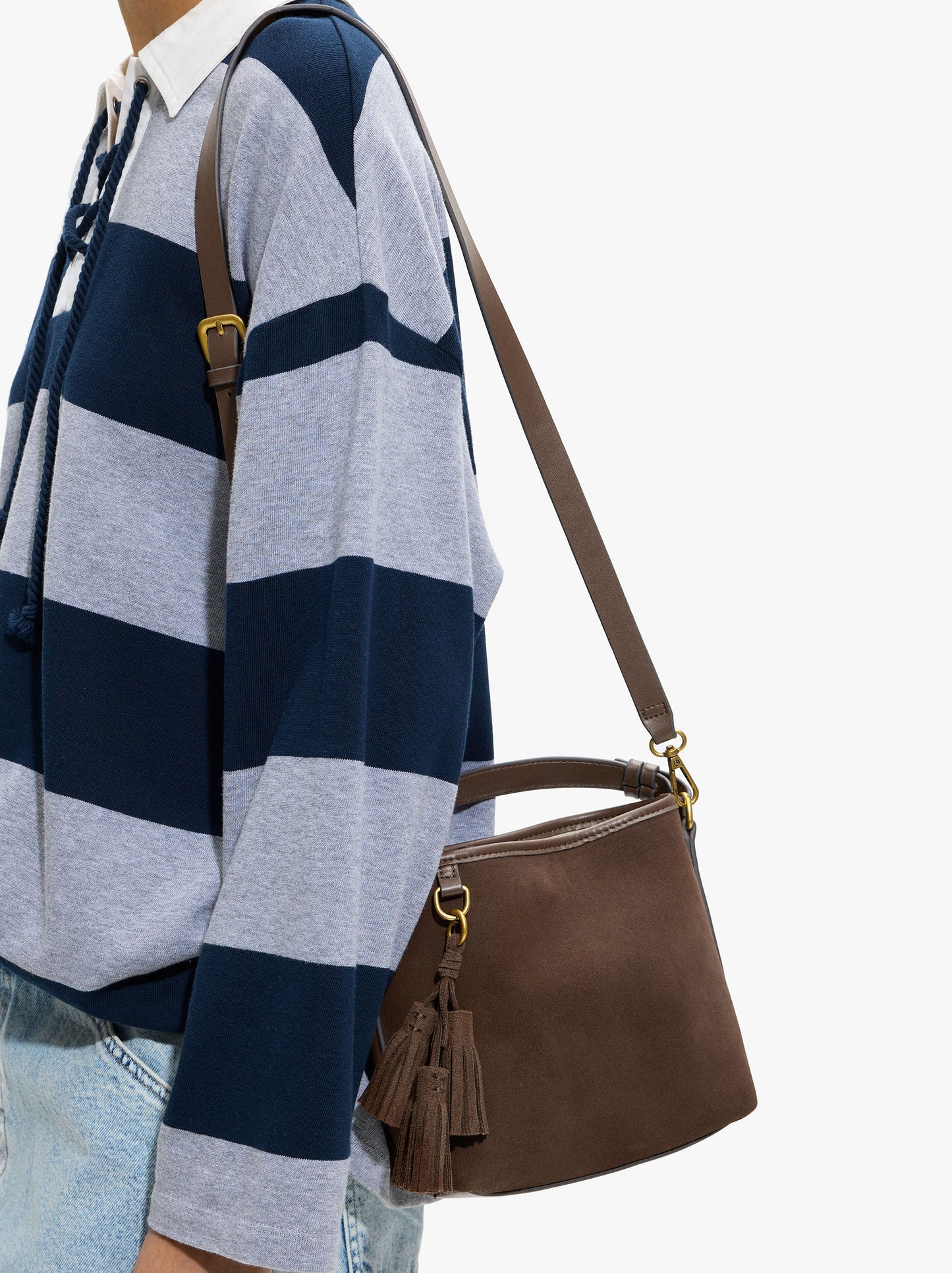 Bucket Bag With Leather Details With Pendant