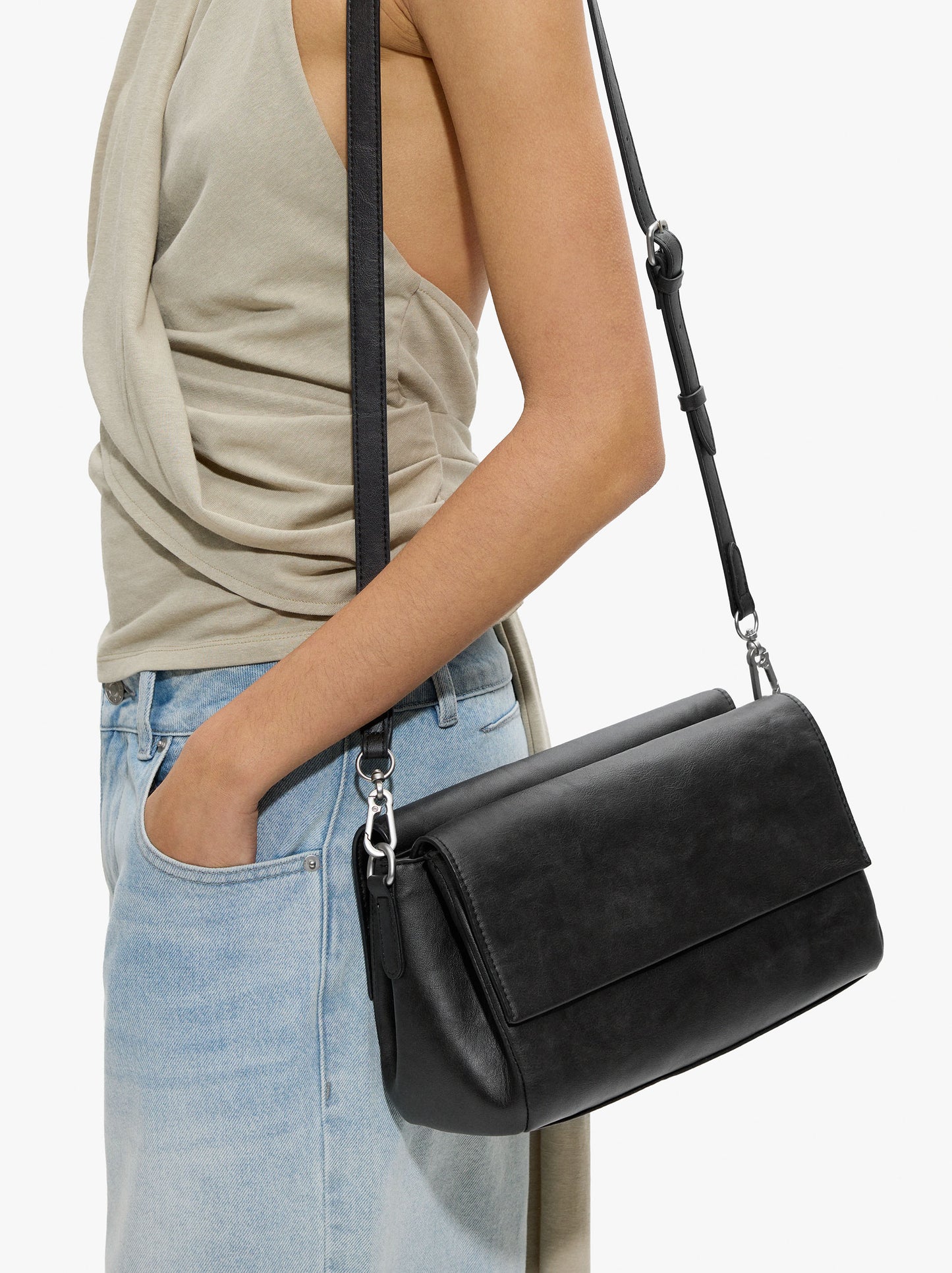 Crossbody Bag With Double Flap With Cracked Effect