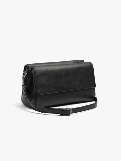 Crossbody Bag With Double Flap With Cracked Effect