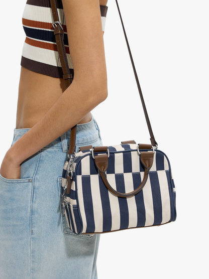 Striped Bowling Bag With Crossbody Bag