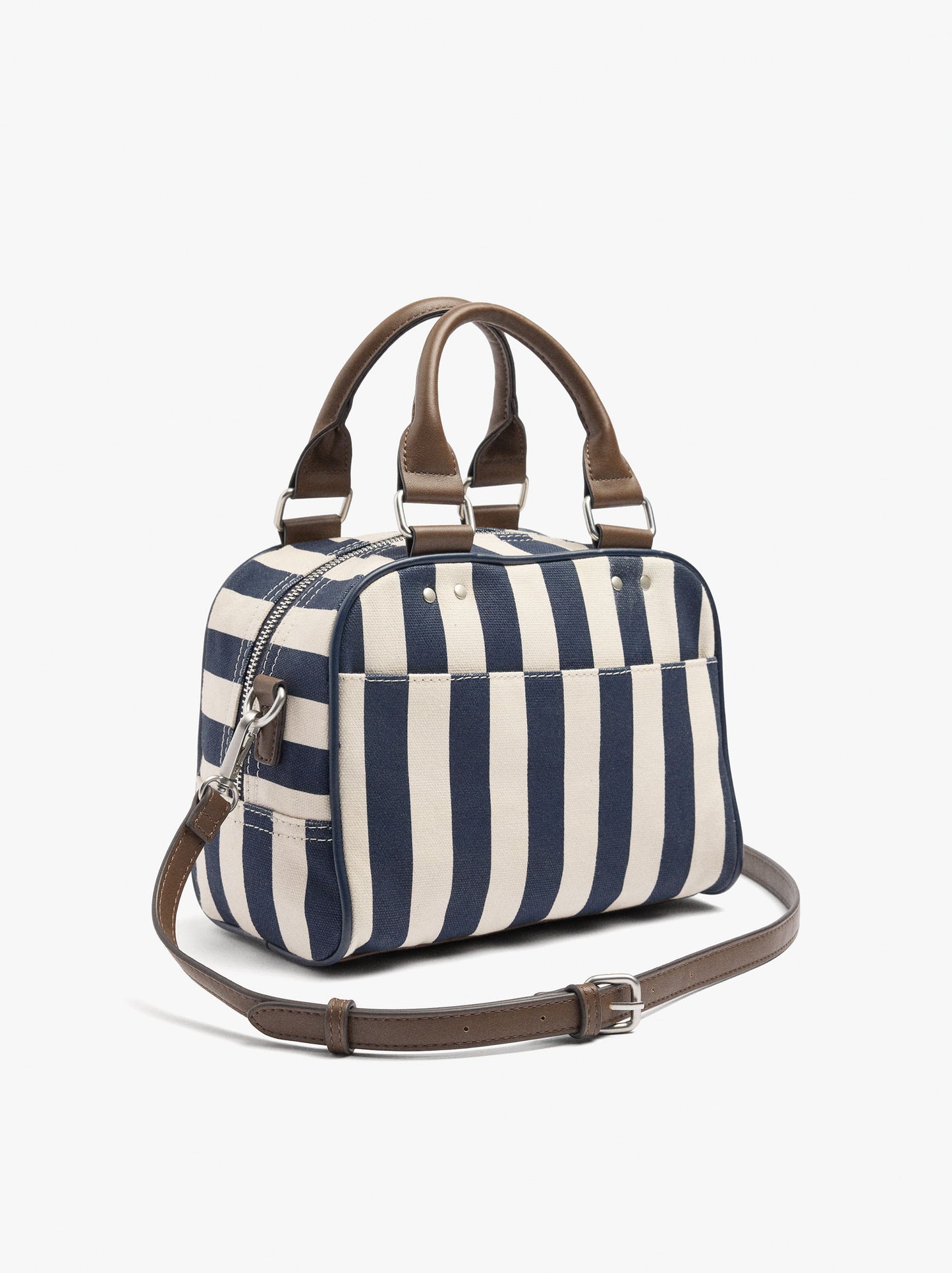 Striped Bowling Bag With Crossbody Bag