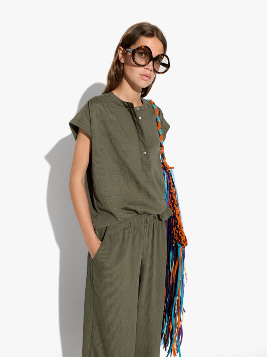 Blouse With Stripes With Mandarin Collar