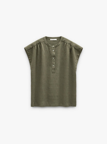 Blouse With Stripes With Mandarin Collar
