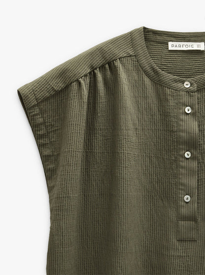 Blouse With Stripes With Mandarin Collar