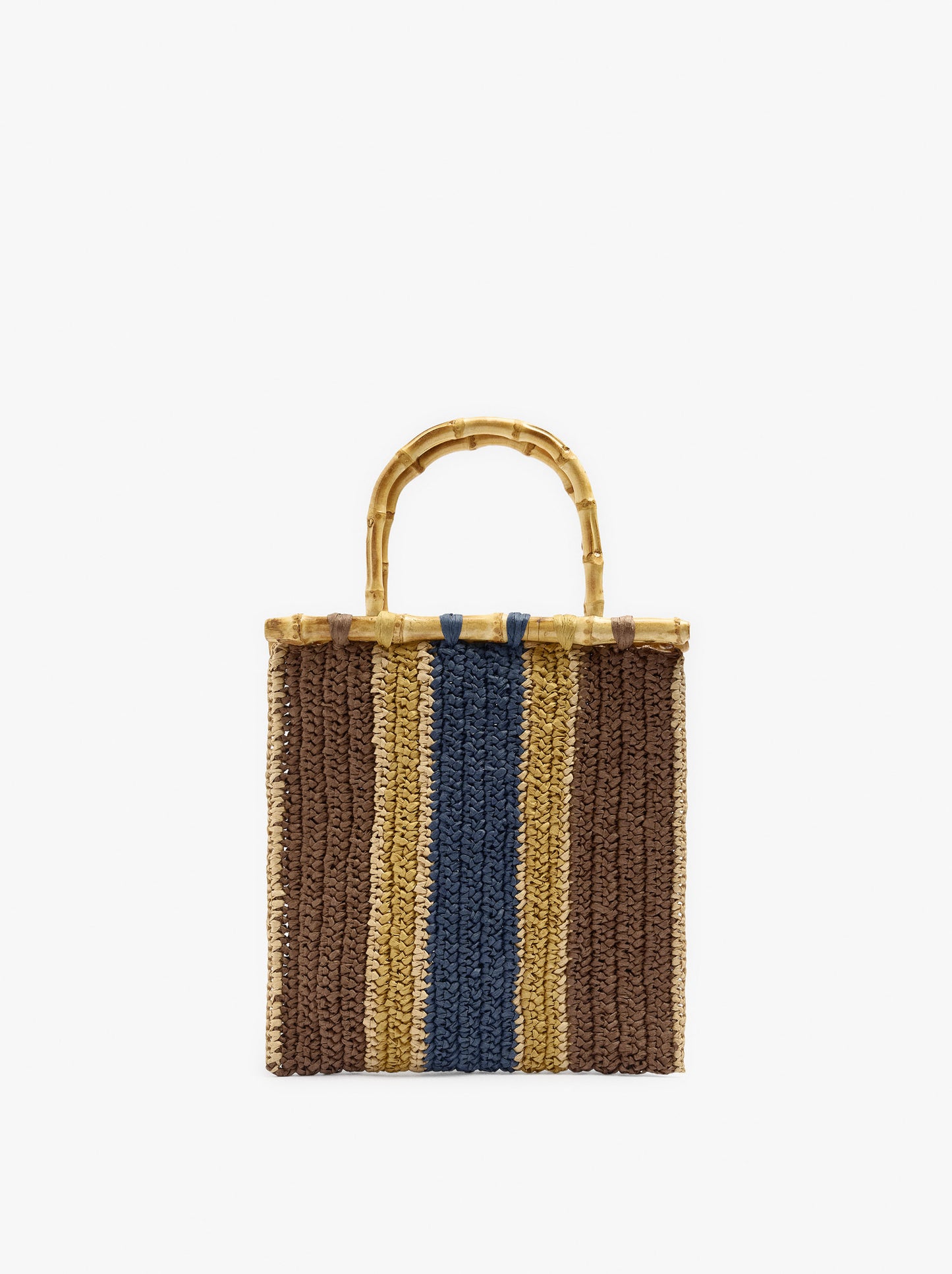Handbag With Stripes Paper Straw Effect With Bamboo