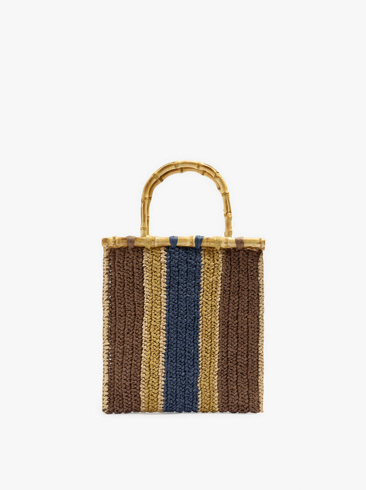 Handbag With Stripes Paper Straw Effect With Bamboo