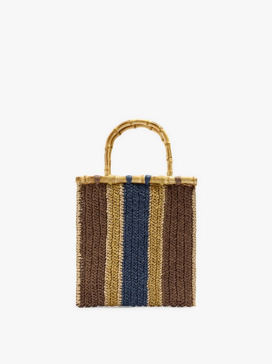 Handbag With Stripes Paper Straw Effect With Bamboo