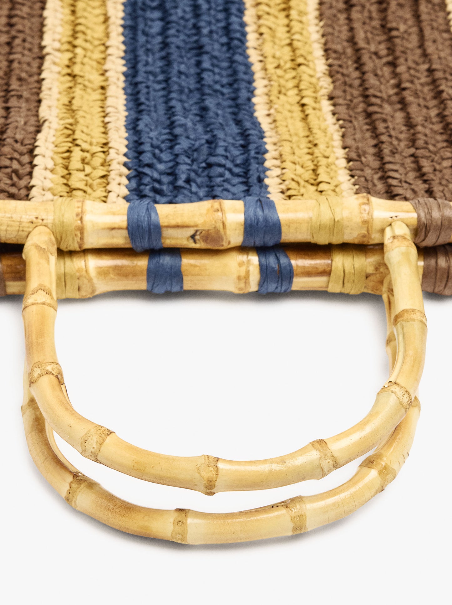 Handbag With Stripes Paper Straw Effect With Bamboo