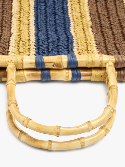 Handbag With Stripes Paper Straw Effect With Bamboo