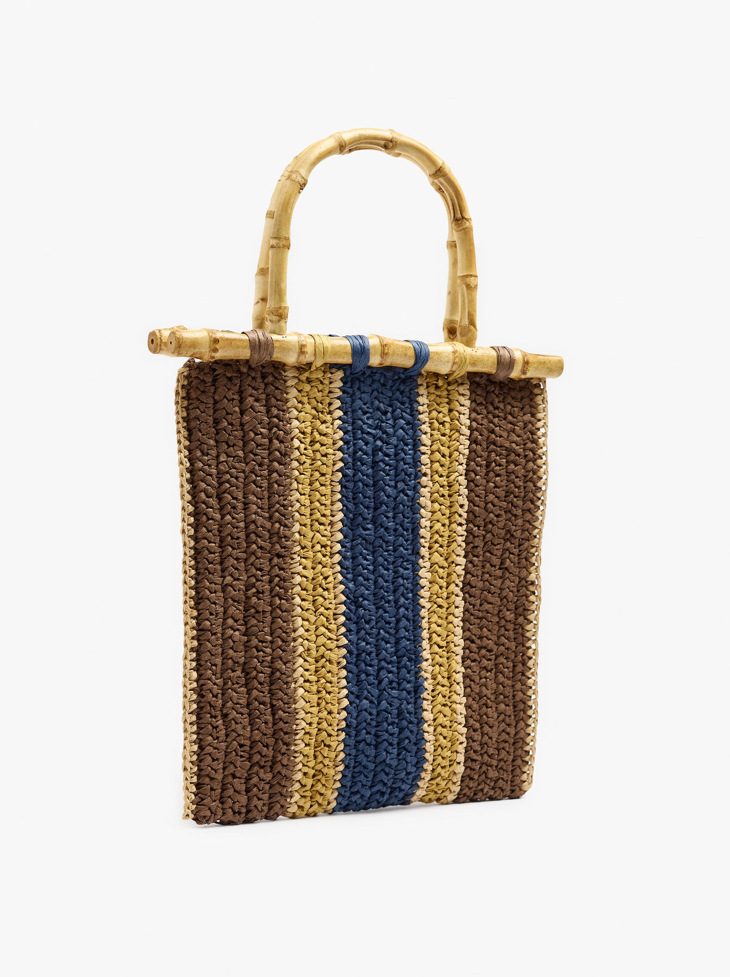 Handbag With Stripes Paper Straw Effect With Bamboo