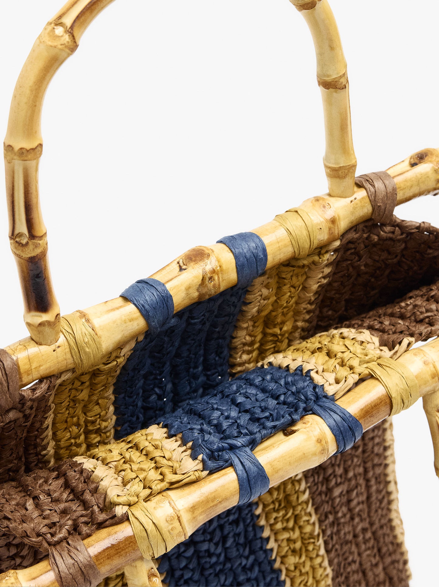 Handbag With Stripes Paper Straw Effect With Bamboo