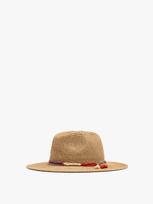 Paper Straw Hat With Beads And Tassels