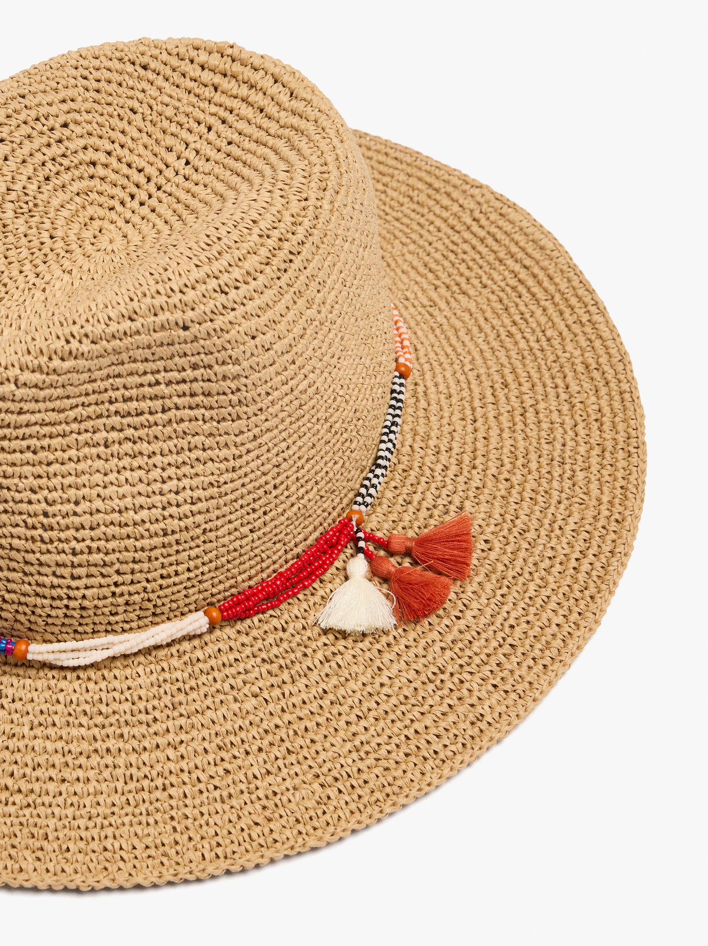 Paper Straw Hat With Beads And Tassels