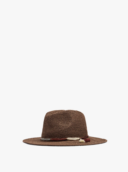 Paper Straw Hat With Beads And Tassels
