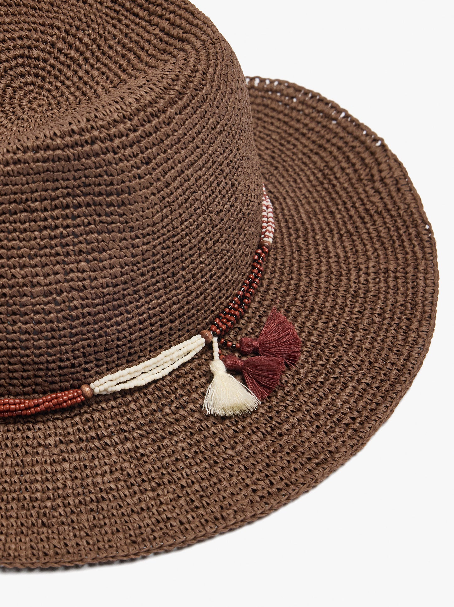 Paper Straw Hat With Beads And Tassels