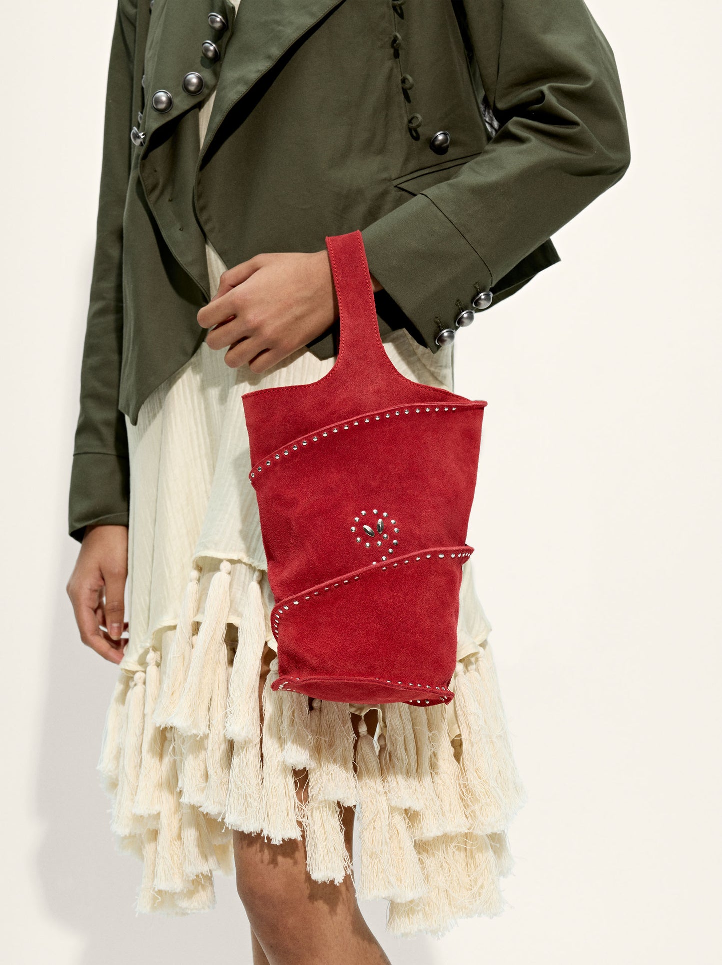 Cylindrical Leather Handbag With Studs