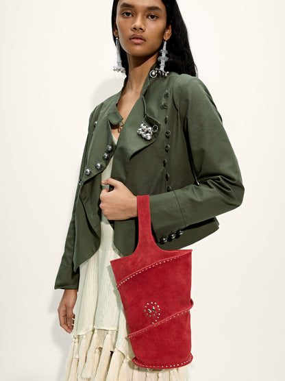 Cylindrical Leather Handbag With Studs